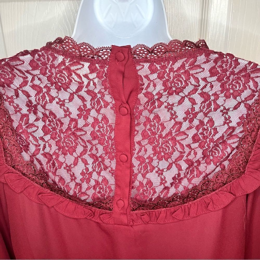 ModCloth Burgundy Lace Yoke Long-Sleeve Blouse - Picture 8 of 10